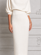 White Dress Stockholm Style Ribbed Knit Turtleneck Pencil Midi Dress