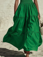 Coastal Chic Sleeveless Ruffled Green Cotton Maxi Dress