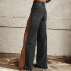 Women's Retro Distressed Western Gradient Printed Faux Denim Wide Leg Pants