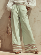Elegant Vacation-style Off-the-shoulder Top And Color-blocked Striped Flared Pants Set