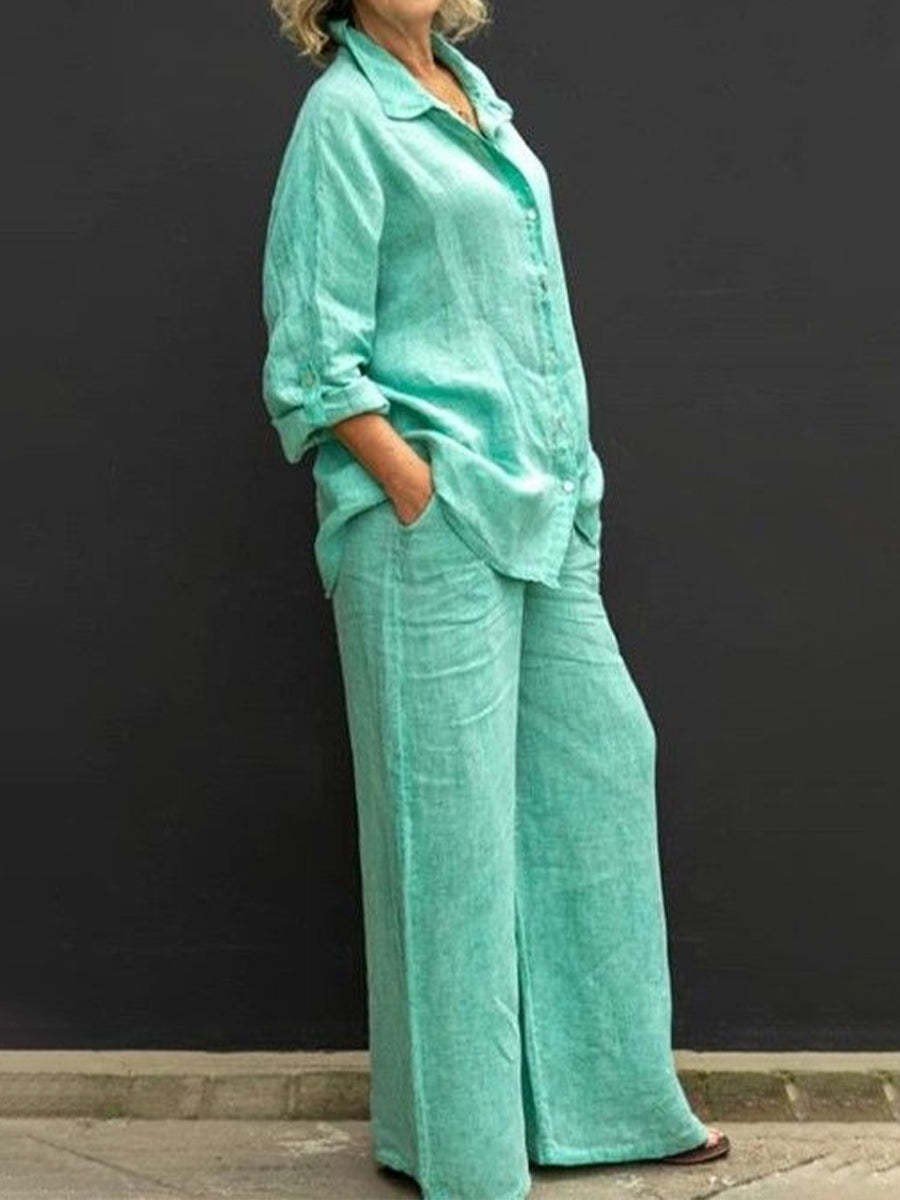 Women's Solid Color Loose Elegant Casual Shirt Suit