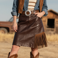 Women's Western Country Bohemian Leather Skirt With Fringe
