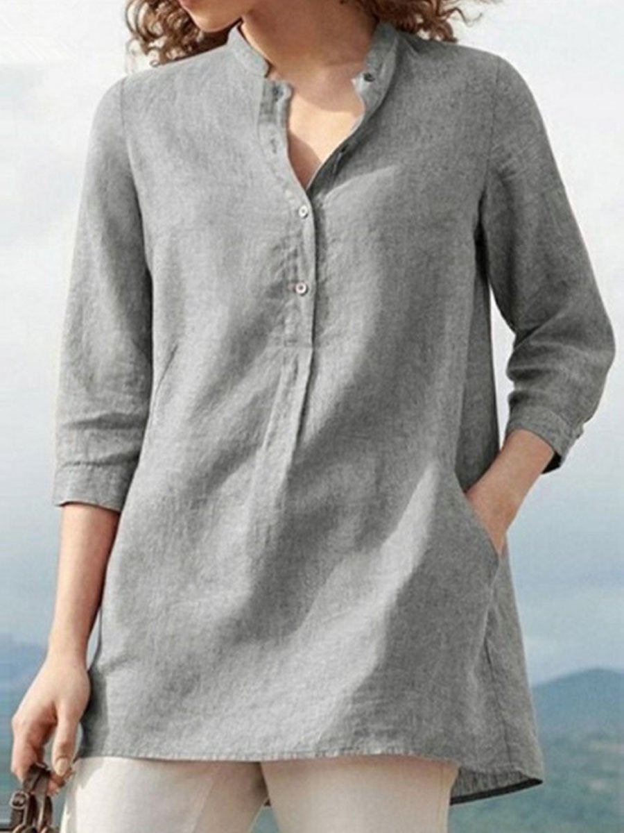 Women's Solid Color Loose Elegant Casual Cotton And Linen Shirt
