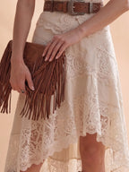 Western Dress — Cream Two-Piece Look Lace Patchwork Midi Dress