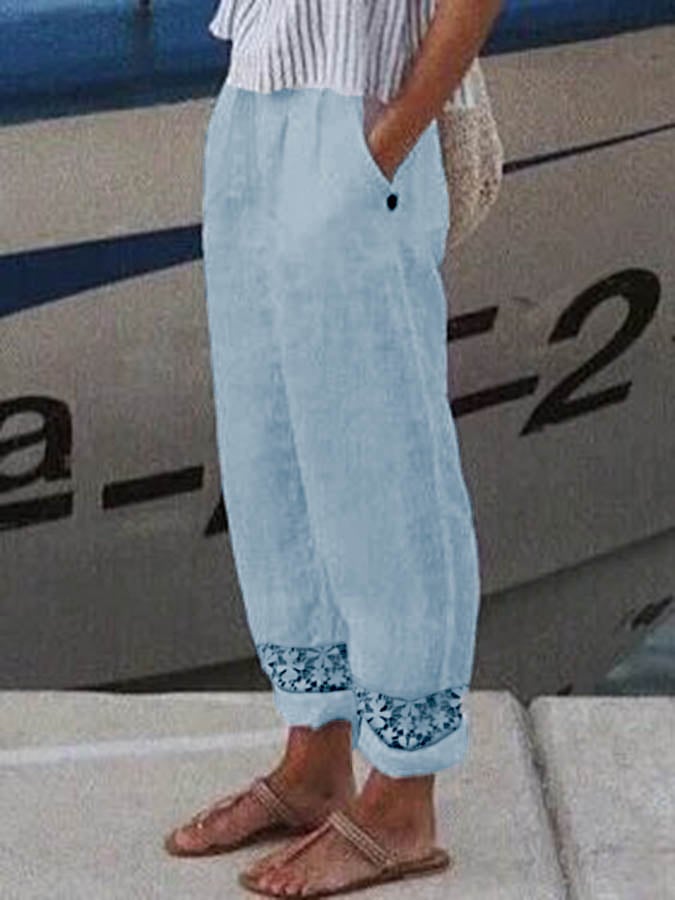Linen And Cotton Lace Pocket Track Pants