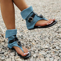 Cowgirl Outfit Women's Retro Western Flat-bottom Belt Buckle Roman High-top Sandals