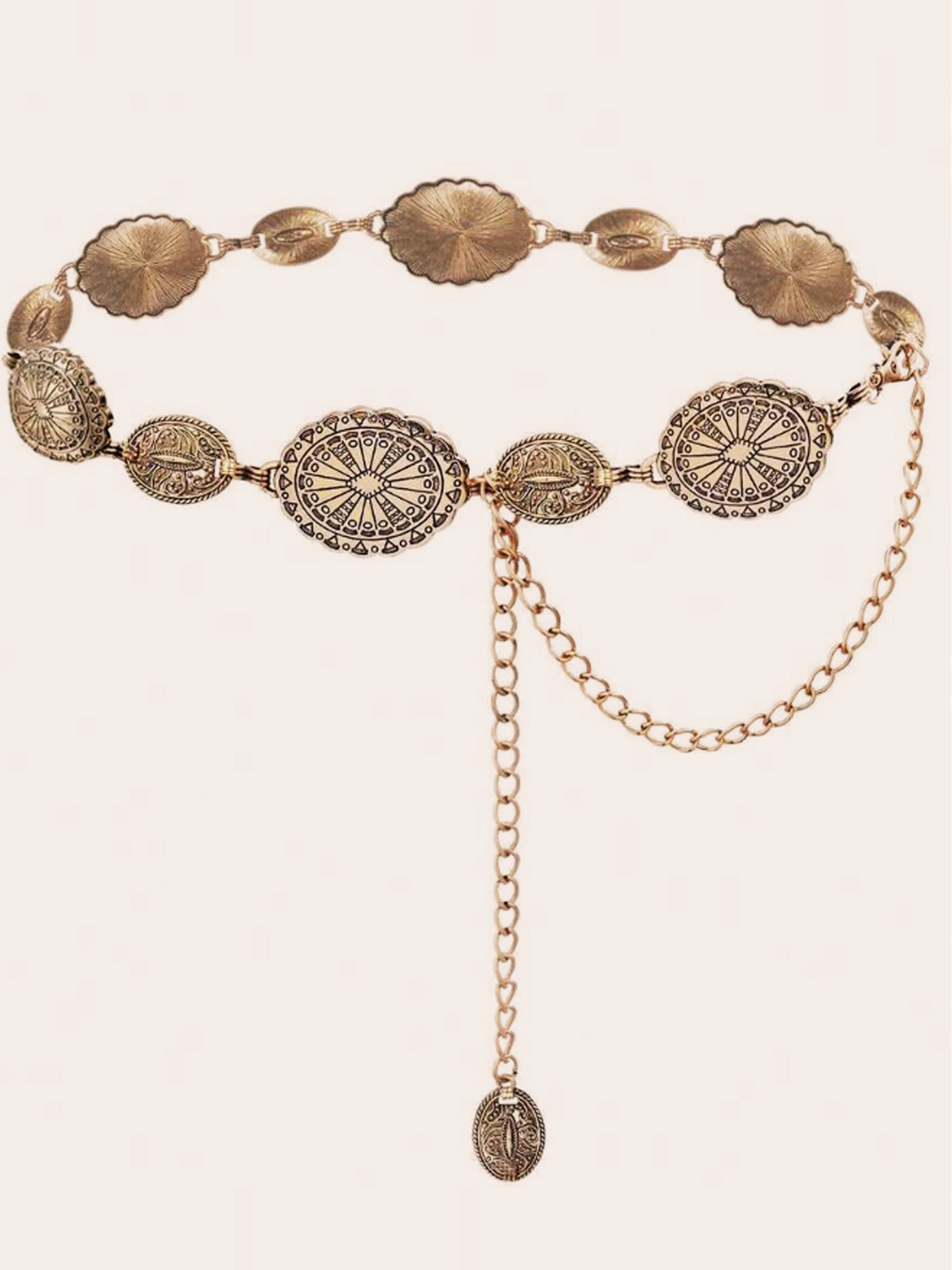 Women's Vintage Gold Concho Chain Belt, Navajo Inspired Western Cowgirl Belt for Country Concert
