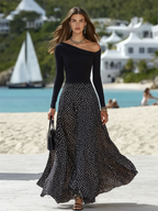 Vacation-style One-shoulder Long-sleeved Polka Dot Maxi Dress