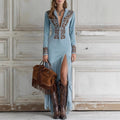 Women's Western Cowboy Style Retro Ethnic Fringe Floral Zipper Dress