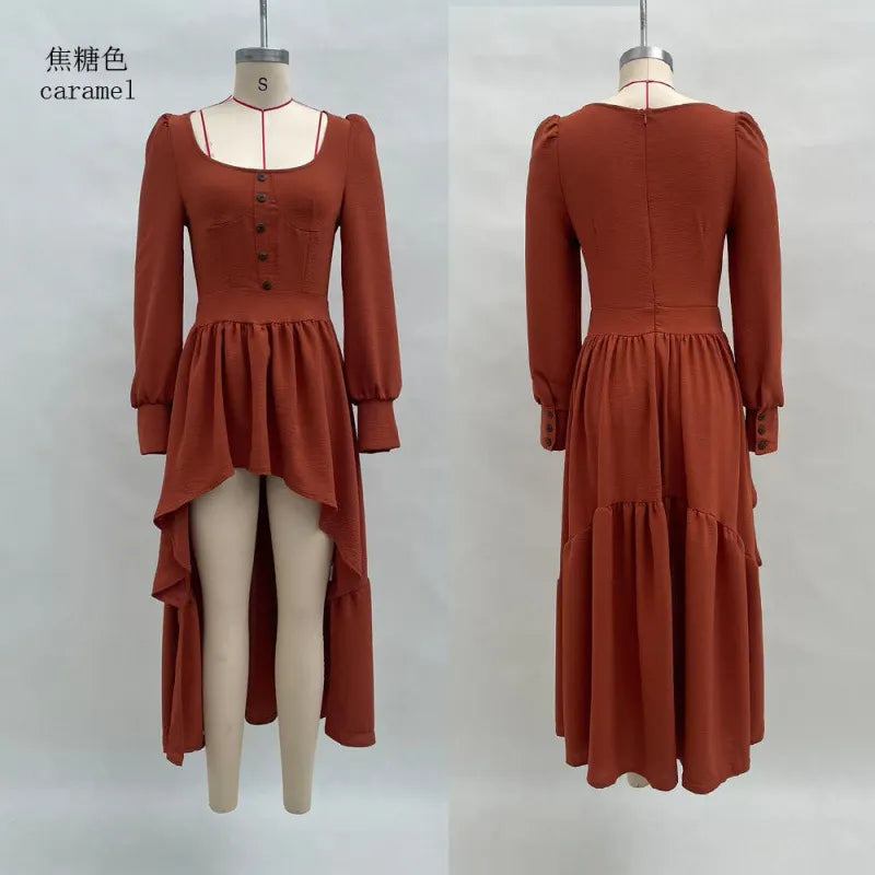 Boho Chic Asymmetrical Long Sleeve Dress With Western Belt And Fringe Bag Set