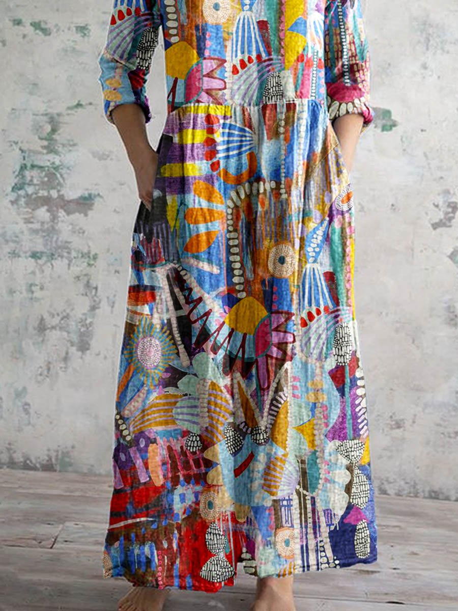 Elegantes Damen-Baumwollkleid mit geometrischem Blumenmuster