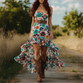 Western Retro Bohemian Strapless Midi Dress