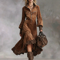 Suede Leopard Print Asymmetrical Midi Dress With Zipper Front And Ruffle Hem