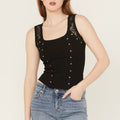Knitted Lace Trimmed Studded Tank Top For Women