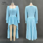Boho Chic Asymmetrical Long Sleeve Dress With Western Belt And Fringe Bag Set