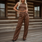 Women's Vintage Brown Velvet Wide-Leg Pants