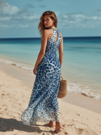 Chic Vacation Ombré Leopard Print Blue Chiffon Maxi Dress