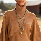 Women's Autumn/Winter Suede Stand Collar Lantern Sleeve Tassel Patchwork Western Retro Style Dress