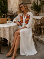 Coastal Chic White Button Front Floral Maxi Dress
