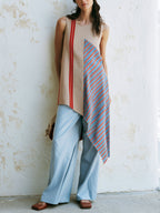 Asymmetric Color Block Sleeveless Tunic Top & Wide Leg Pants Set – Modern Artistic Two-Piece Outfit