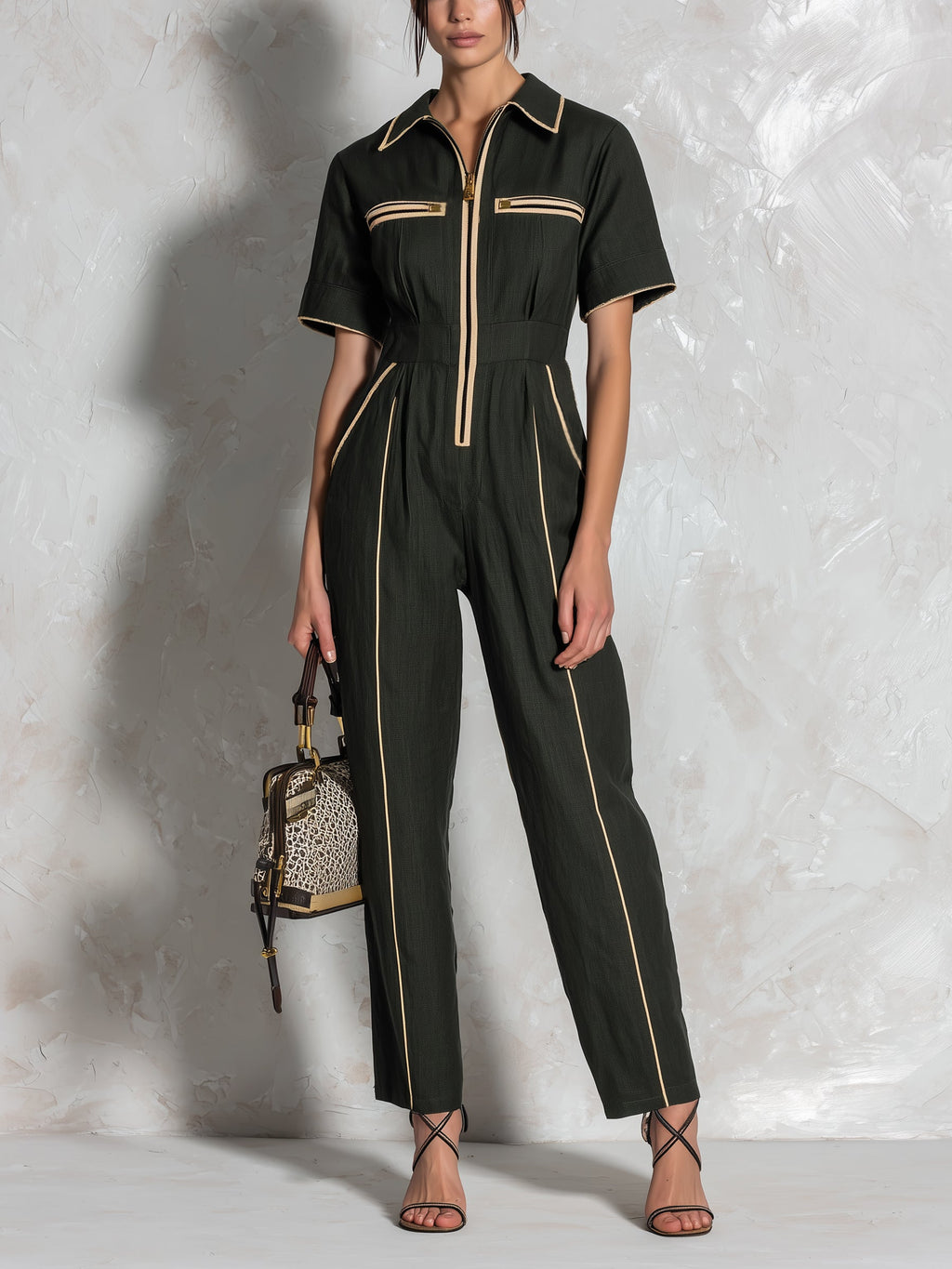 Sophisticated Stripe-Trimmed Full-Length Jumpsuit