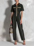 Sophisticated Stripe-Trimmed Full-Length Jumpsuit