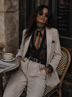 Vintage Floral Print Lace Trim Sheer Vest