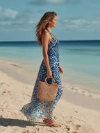Chic Vacation Ombré Leopard Print Blue Chiffon Maxi Dress