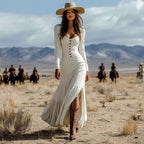 Women's Western Country Retro White Maxi Dress