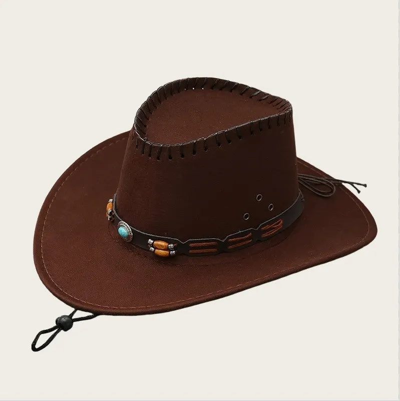 Women's Vintage Stylish Western Cowboy Hat With Adjustable Chin Strap For Outdoor Adventures