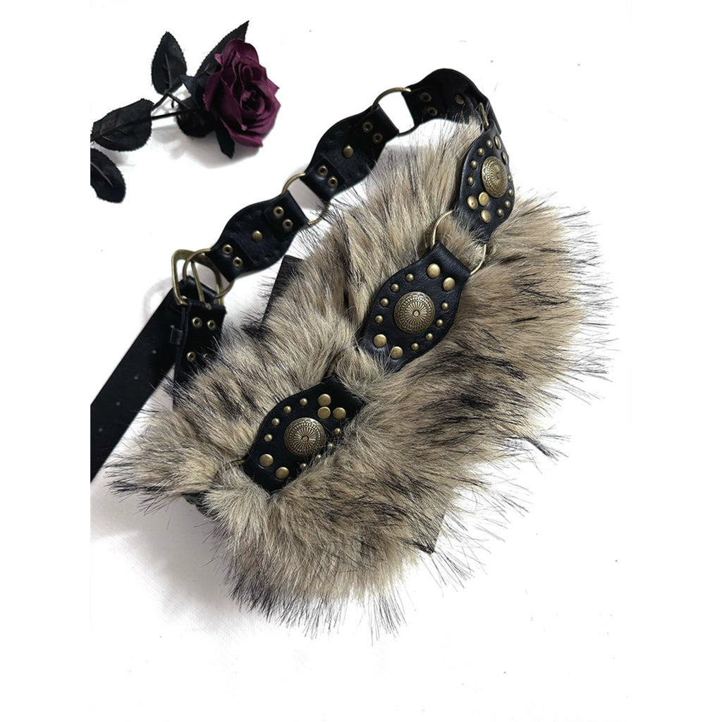 Retro American Style Personality Fur Patchwork Belt Fur Accessories Belt