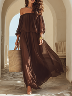 Vacation Off-the-shoulder Short-sleeve Chiffon Maxi Dress