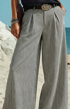 Casual vacation black and white striped wide-leg pants