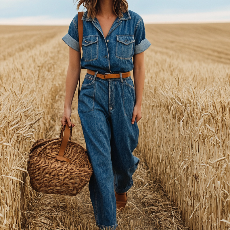Women's Vintage Wide-Leg Denim Elegance Pants