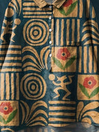 Freizeit-Baumwoll-Leinen-Hemd mit Vintage-Ethno-Muster-Kunstdruck
