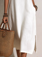 Vacation-style Short-sleeve Button-front Midi Dress