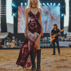 Music Festival Rock Rave Party Ruffle Floral Satin Irregular Vintage Dress
