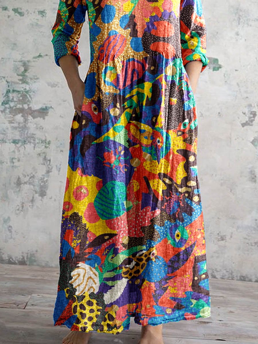 Elegantes Damen-Baumwollkleid mit geometrischem Blumenmuster