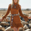 Women's Vintage Boho Fringe Dress With Ethnic Belt