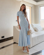 Elegant Ribbed Knit Midi Dress with Button Front & Side Slit - Casual Chic Summer Dress