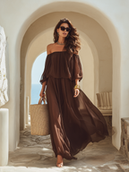 Vacation Off-the-shoulder Short-sleeve Chiffon Maxi Dress
