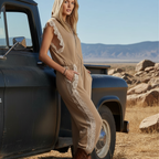 Spring Outfits Women's Vintage Desert Elegance: Hooded Jumpsuit With Lace Details
