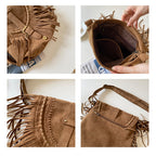 Bohemian Western Country Boho Fringe Crossbody Bag With Embroidered Details