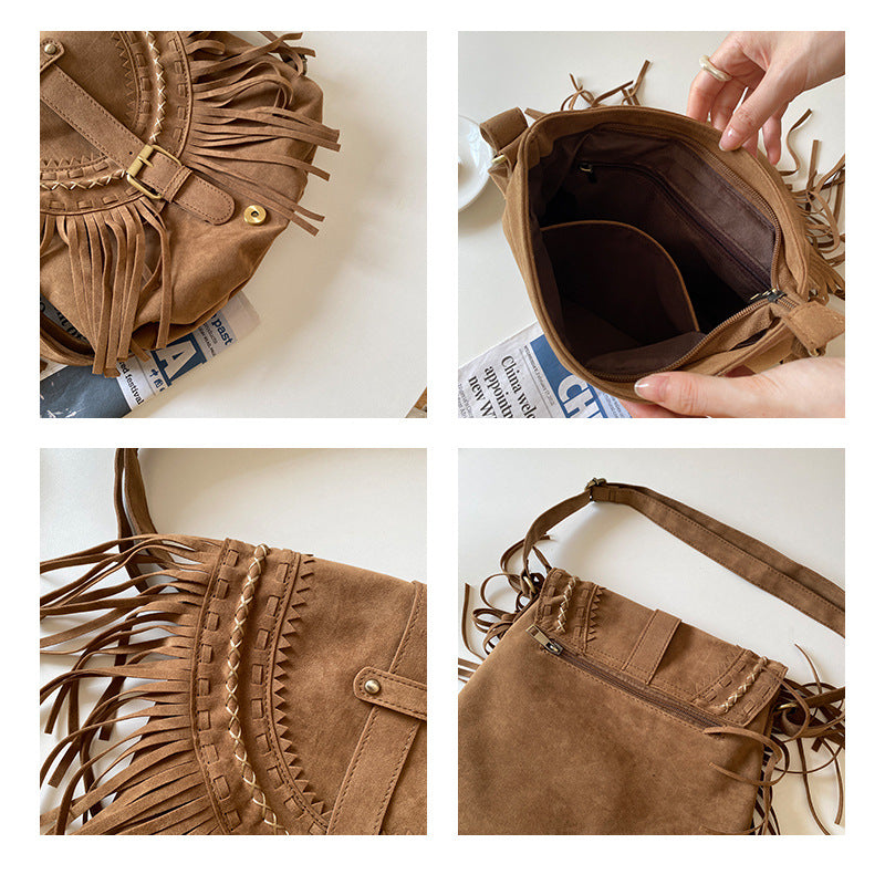 Bohemian Western Country Boho Fringe Crossbody Bag With Embroidered Details