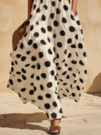 Retro Classic Polka Dot Square Neck Half-sleeve Maxi Dress