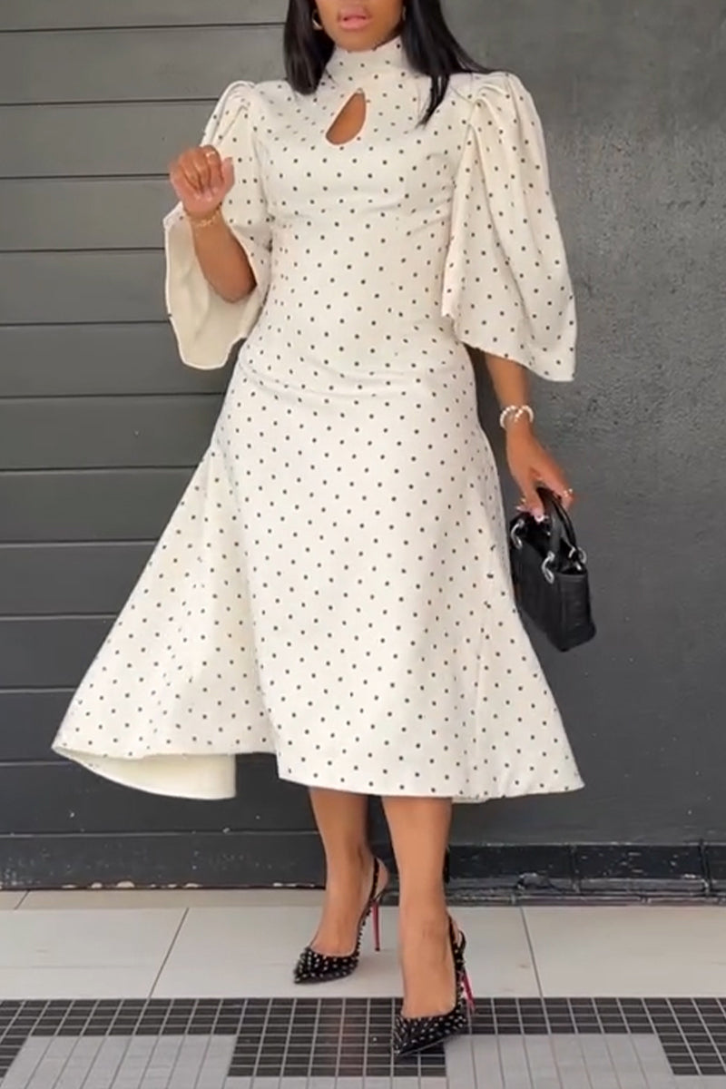 Women's Elegant Puff Sleeve A-Line Polka Dot Dress