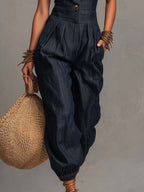 Retro Tencel Denim Sleeveless Jumpsuit