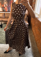 Polo Silk Dress Chocolate Brown Polka Dot - PRE ORDER
