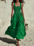 Coastal Chic Sleeveless Ruffled Green Cotton Maxi Dress