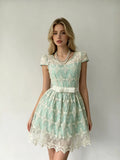 Vintage-style light green soft lace bow dress